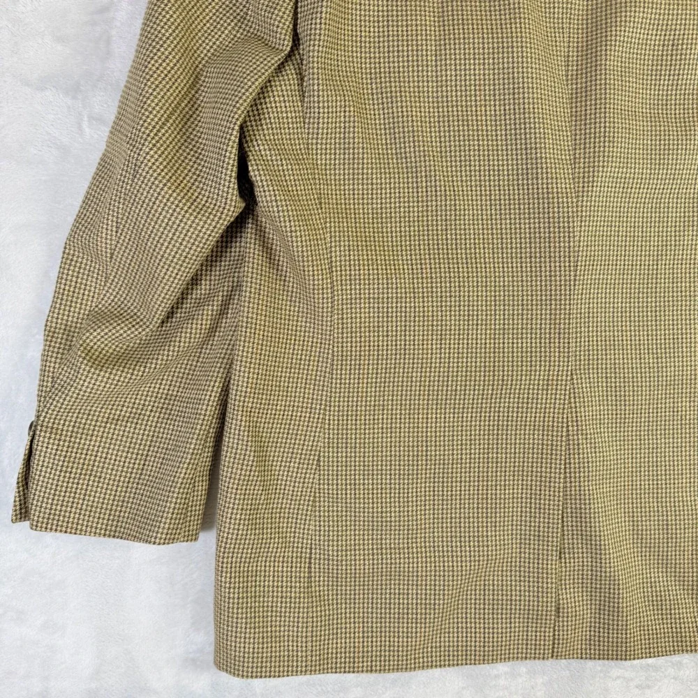Lauren Ralph Lauren Blazer Mens 46R Tan Brown Silk Wool Houndstooth Sport Coat